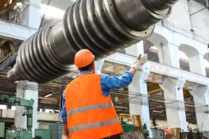 Person performing routine maintenance on a machine